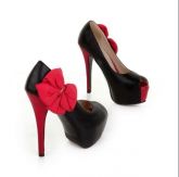 Elegante grandes bowknot Peep Toe Pumps Preto
