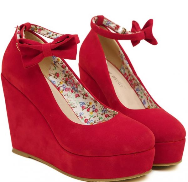 Hot Sale da moda bowknot Pure Color Cunha Bombas Vermelho